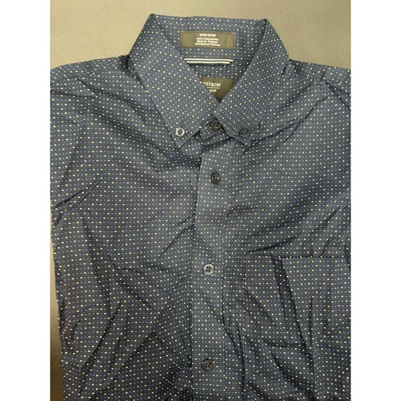 Nordstrom Other - Nordstrom Mens Shop Navy Blue Polka Dot Non-Iron Trim Fit Button Down Shirt S‎